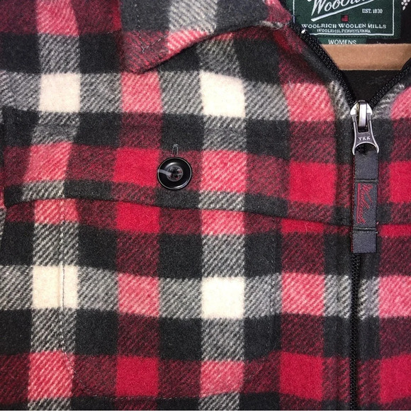 Woolrich Vintage  Plaid Jacket Red Black Grey Cream SP Zip Front Pockets - Picture 4 of 6
